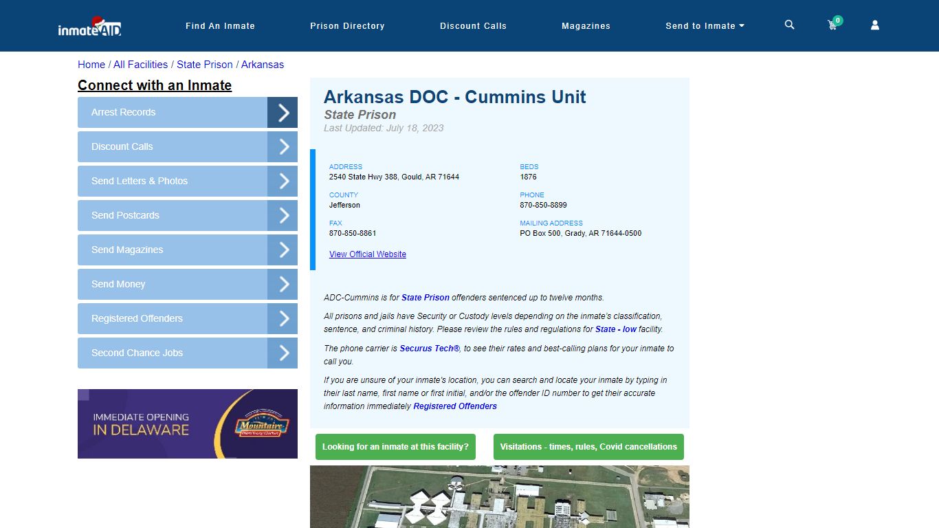 Arkansas DOC (ADC) - Cummins Unit & Inmate Search - Grady, AR