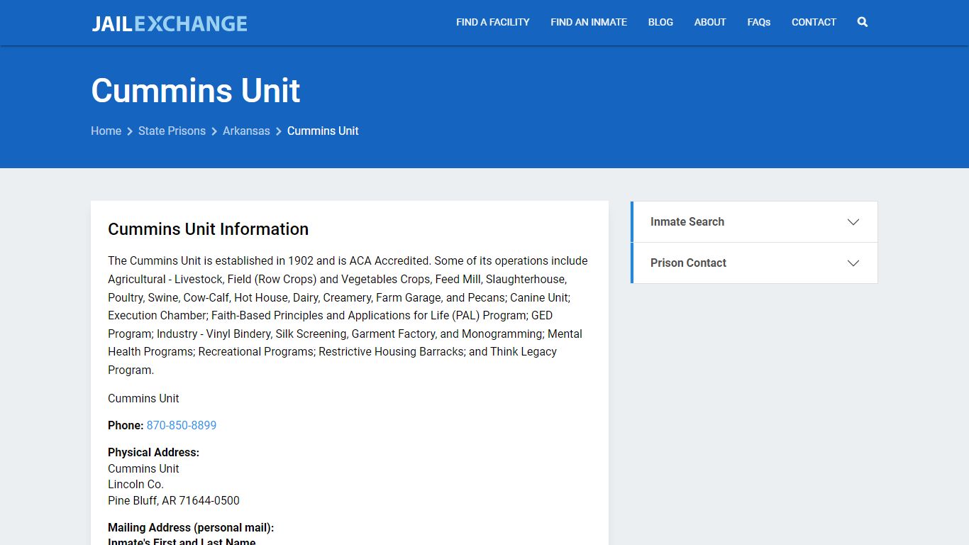 Cummins Unit Inmate Search, AR - Jail Exchange