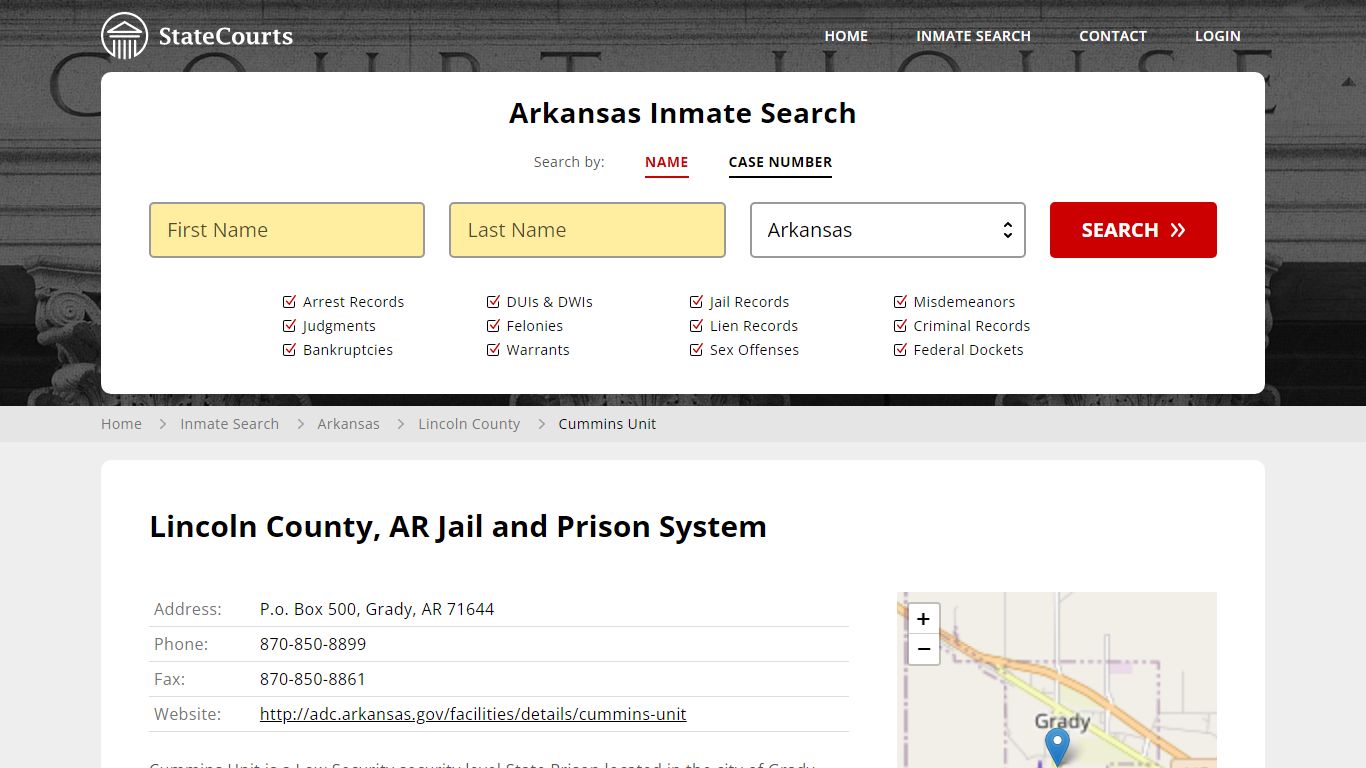 Cummins Unit Inmate Records Search, Arkansas - StateCourts